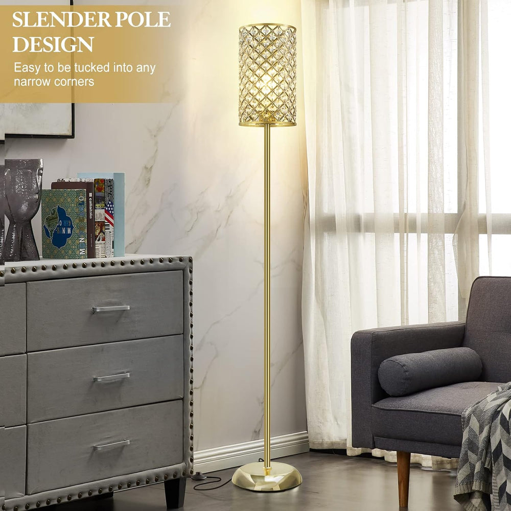 GyroVu Gold Floor Lamp,Elegant Crystal Floor Lamp Modern Standing Lamp with O...
