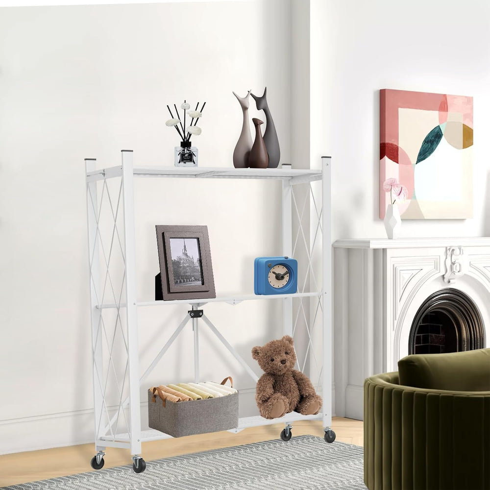 3 Tier Foldable Storage Shelf with Wheels Heavy Duty Garage Shelving
