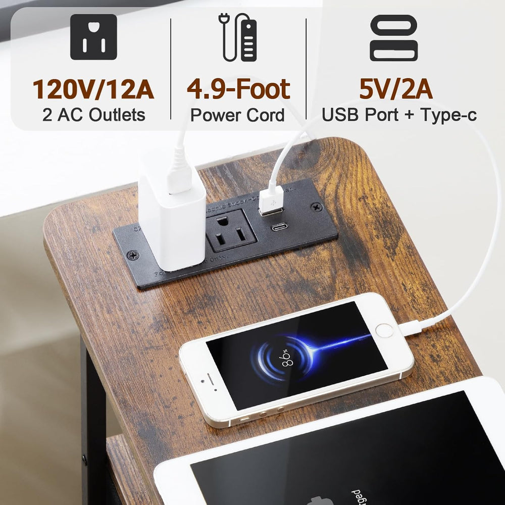 LOAKEKEL Narrow End Table with Charging Station, Small Nightstand