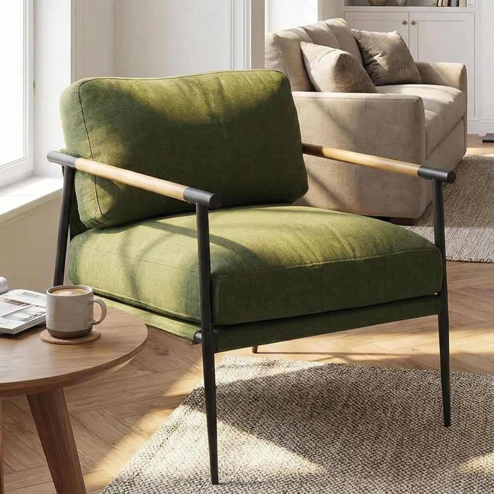 LukeAlon Mid-Century Linen Accent Chair, Ultra Soft Living Room Chair with Me...