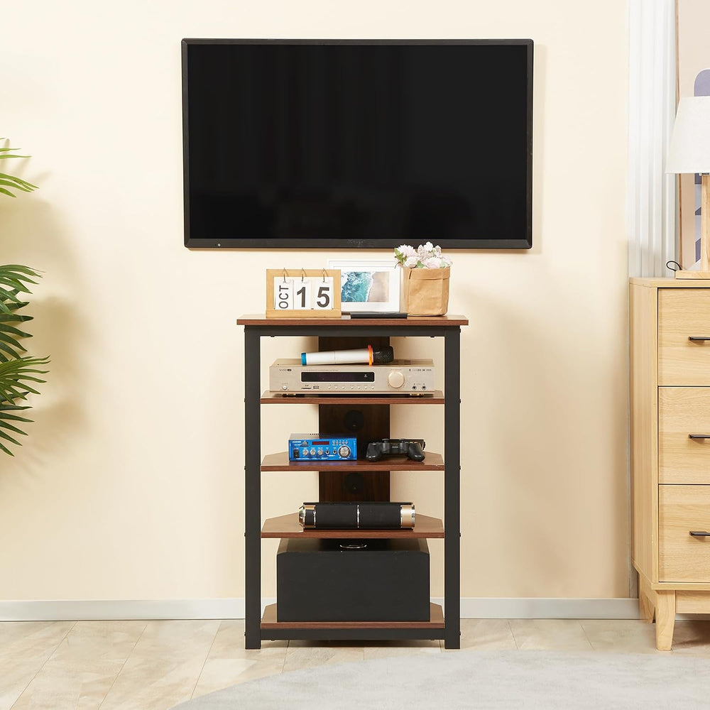 HOMCOM Media Stand with 4-Tier Audio Rack, AV Media Corner Shelf, Brown