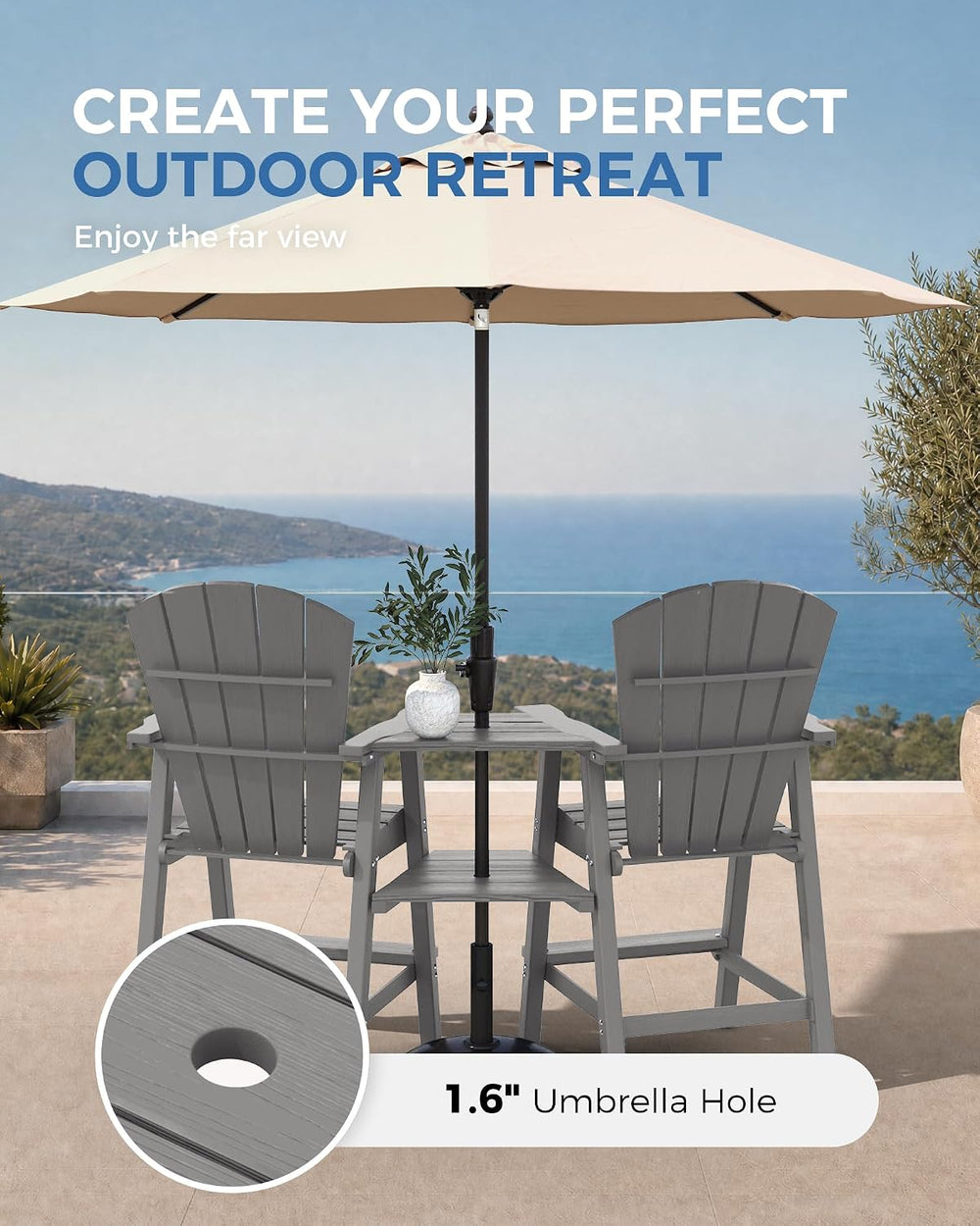 Ciokea Tall Adirondack Chairs Set of 2 with Connecting Trays, Gray