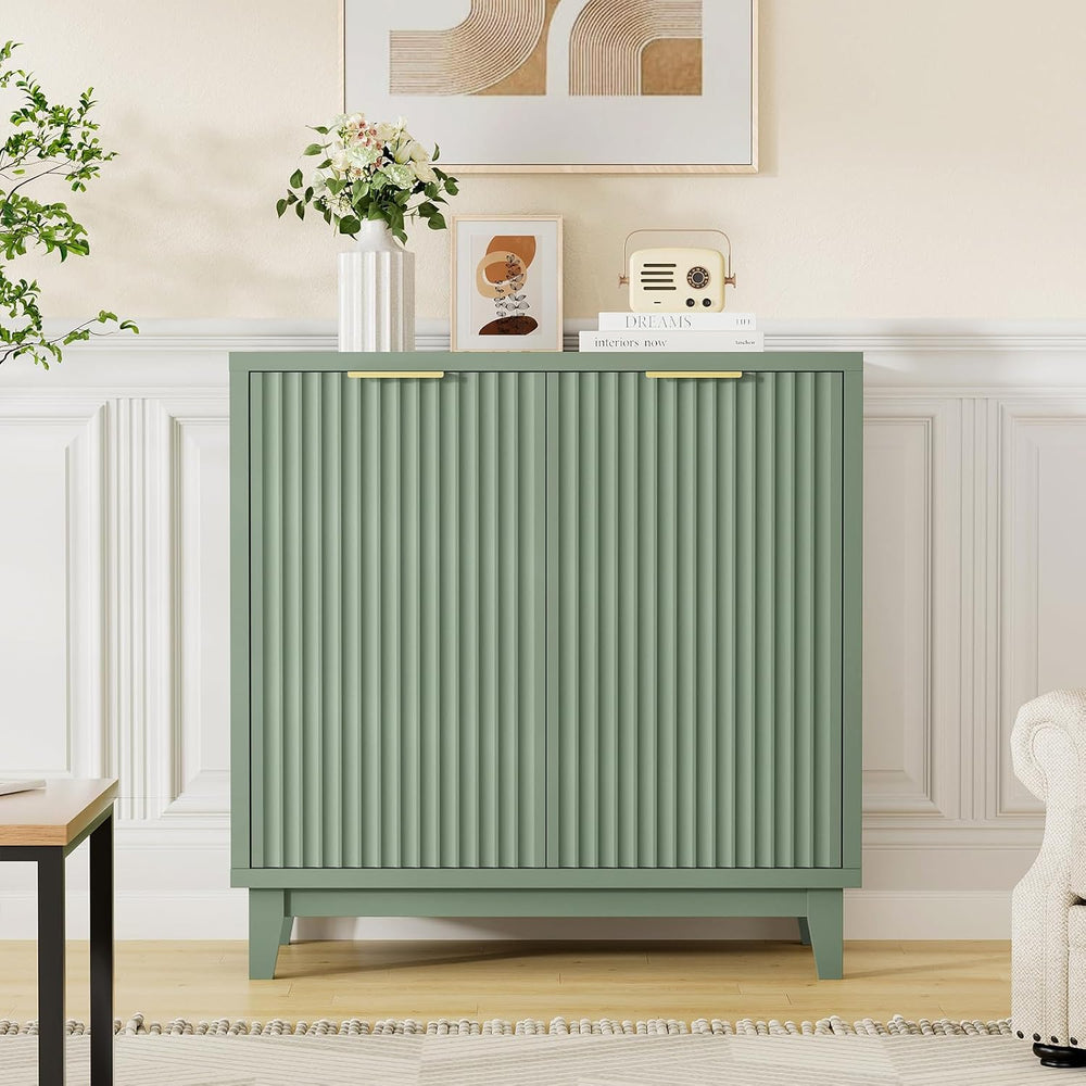 Fluted Cabinet with Storage, Mid Century Modern 2 Doors Sideboard Buffet