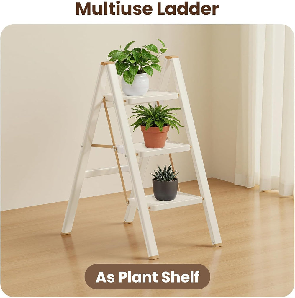 3 Step Ladder, Foldable 3 Step Stool, Cream Chocolate