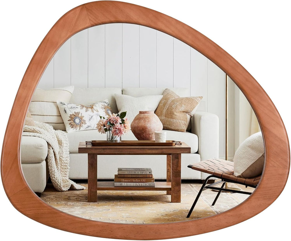HOMECOOKIN 23 x 19 Asymmetrical Mirror, Irregular Wooden Wall Mirror for Bedr...