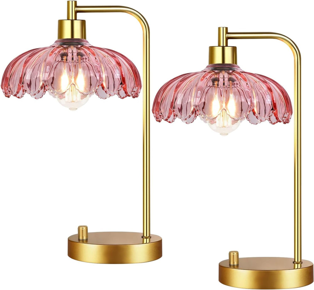 ILLMTW Pink Table Lamp Set of 2,Small Gold Bedside Lamps Dimmable Boho Bedroo...