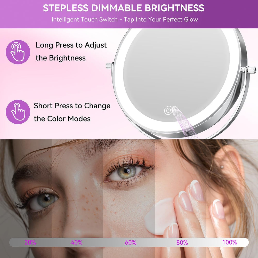 Auxmir 9" 5000mAh Magnifying Mirror, 1X/30X Lighted Makeup Mirror, Chrome