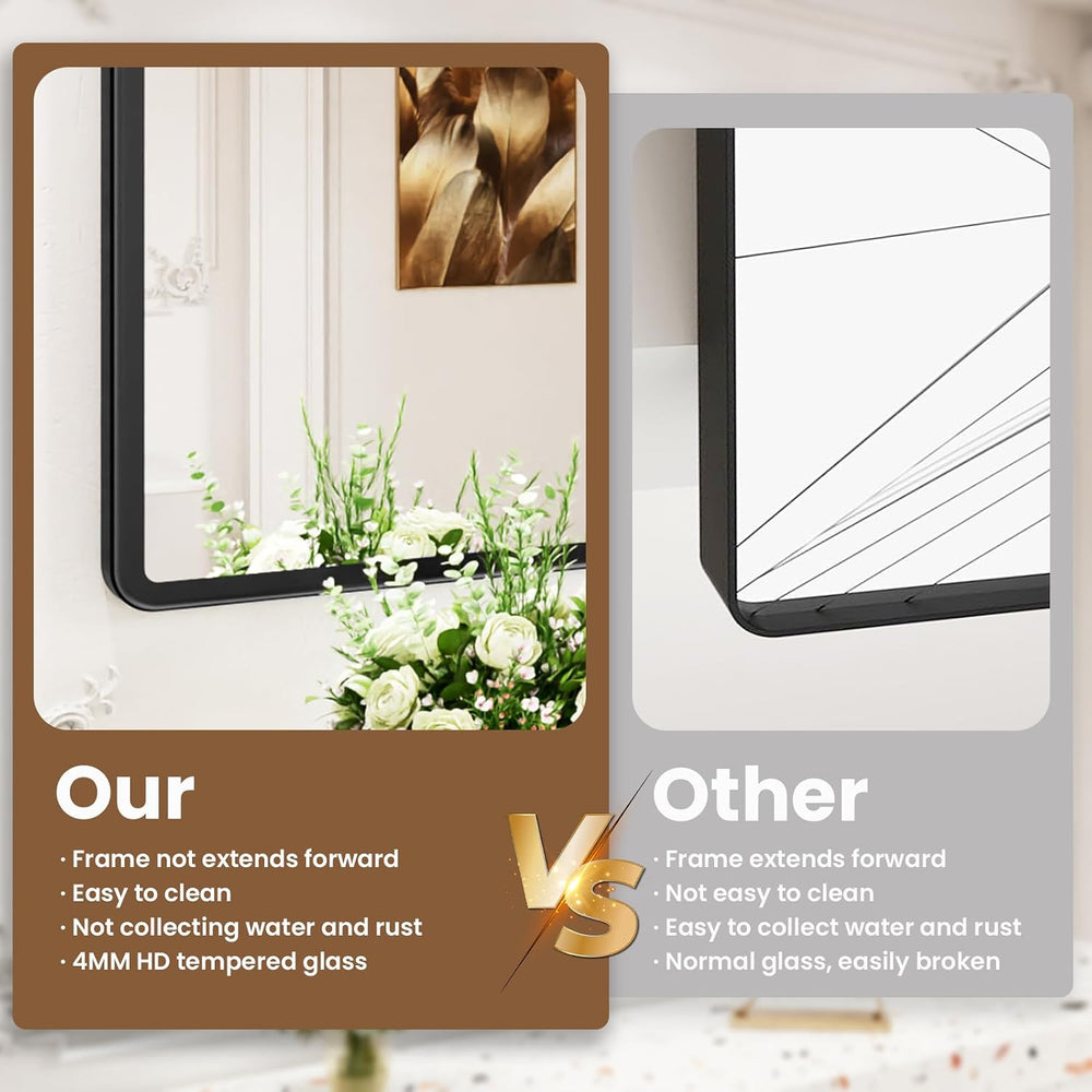 pertetey Black Bathroom Mirror, Aluminum Frame Wall Mirror, 60 x 30 in