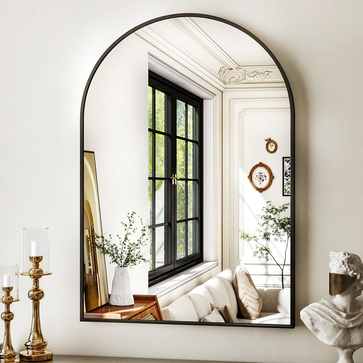 XRAMFY 24"x36" Black Arched Bathroom Mirror - Wall Mirror for Bedroom