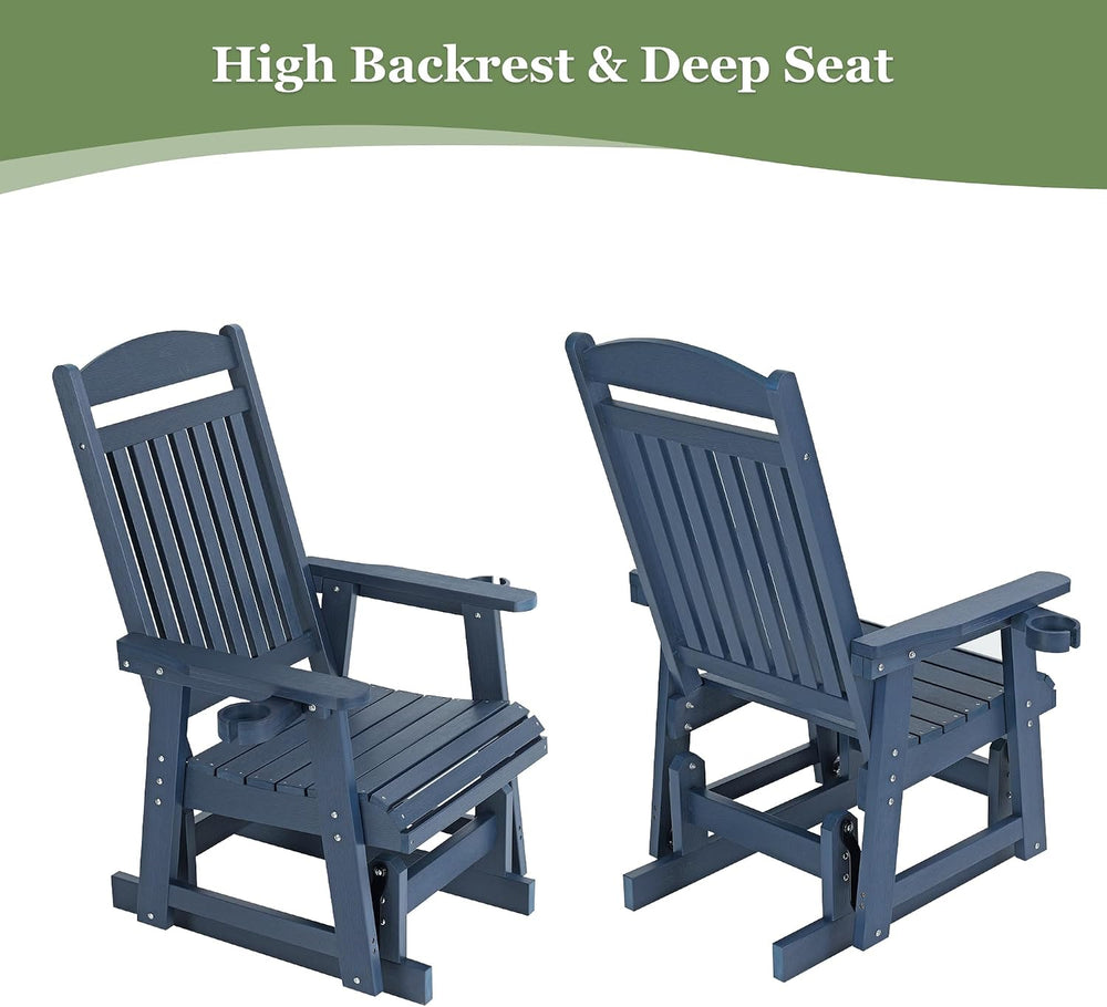 Poly Lumber Patio Glider for One Person, with Cup Holders, High Backrest and ...