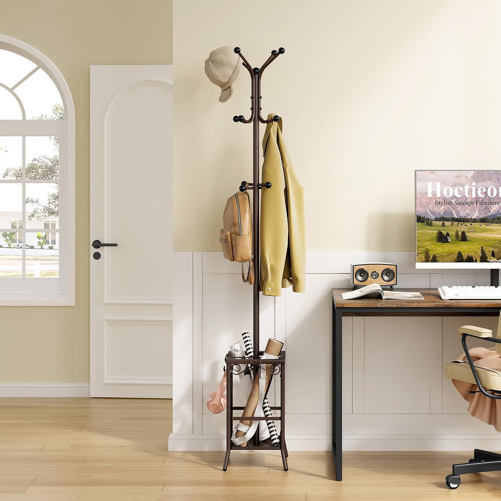 Hoctieon Coat Rack Freestanding, Coat Tree with Umbrella Holder