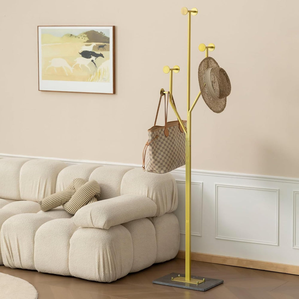 JIAYUEJU Freestanding Coat Rack Marble Base Coat tree Heavy Duty(Gold) | Tree...