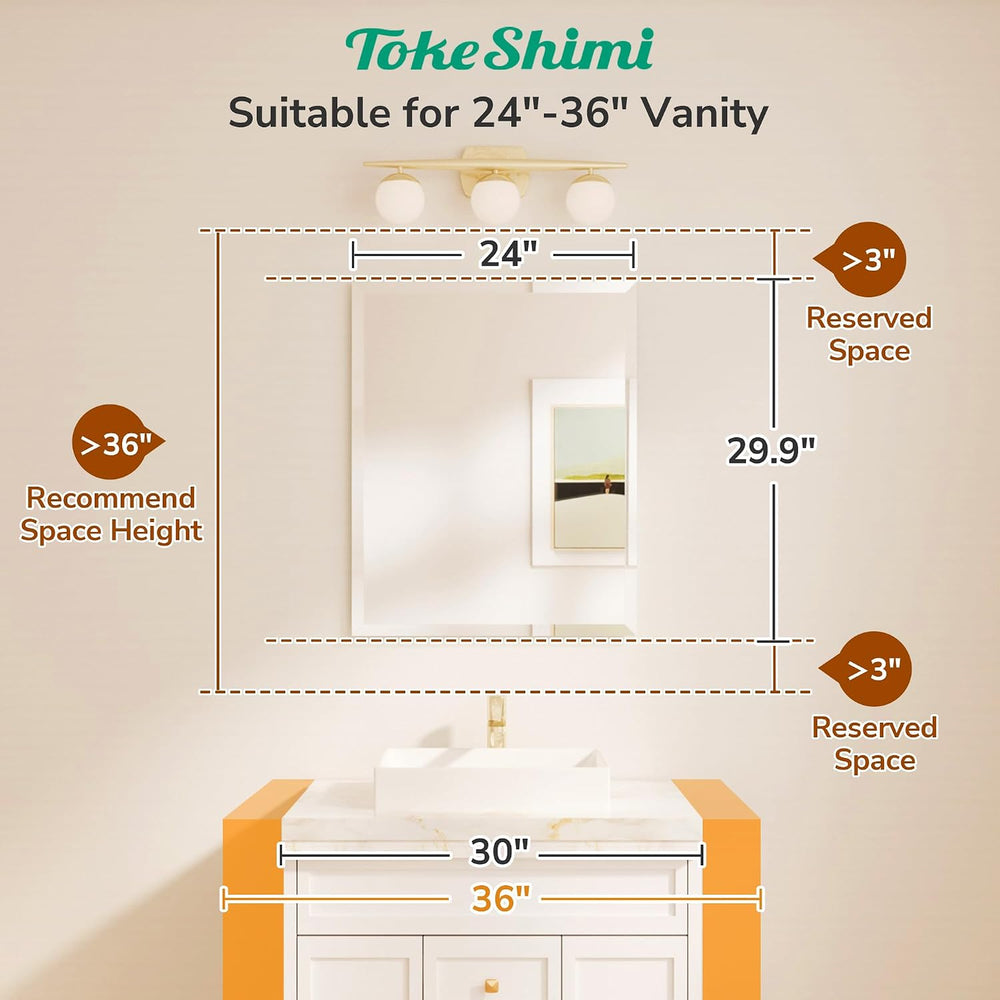 TokeShimi Bathroom Vanity Mirror Frameless with 1" Beveled Edge 24x30 in