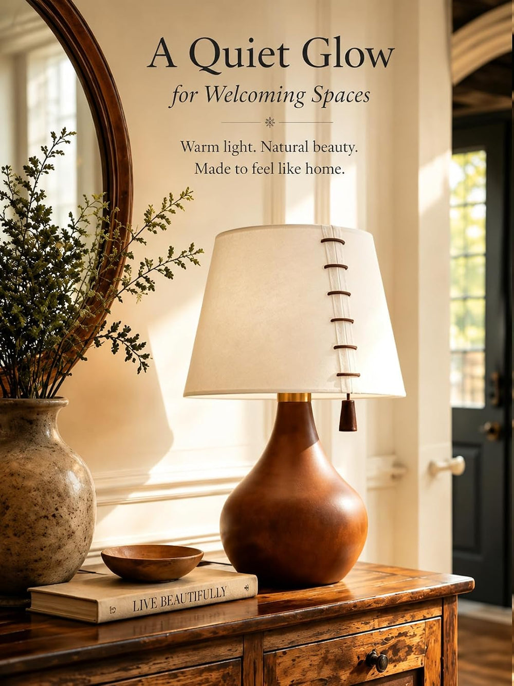 MOFFE Solid Wood Table Lamp for Bedroom with One-Piece Shade
