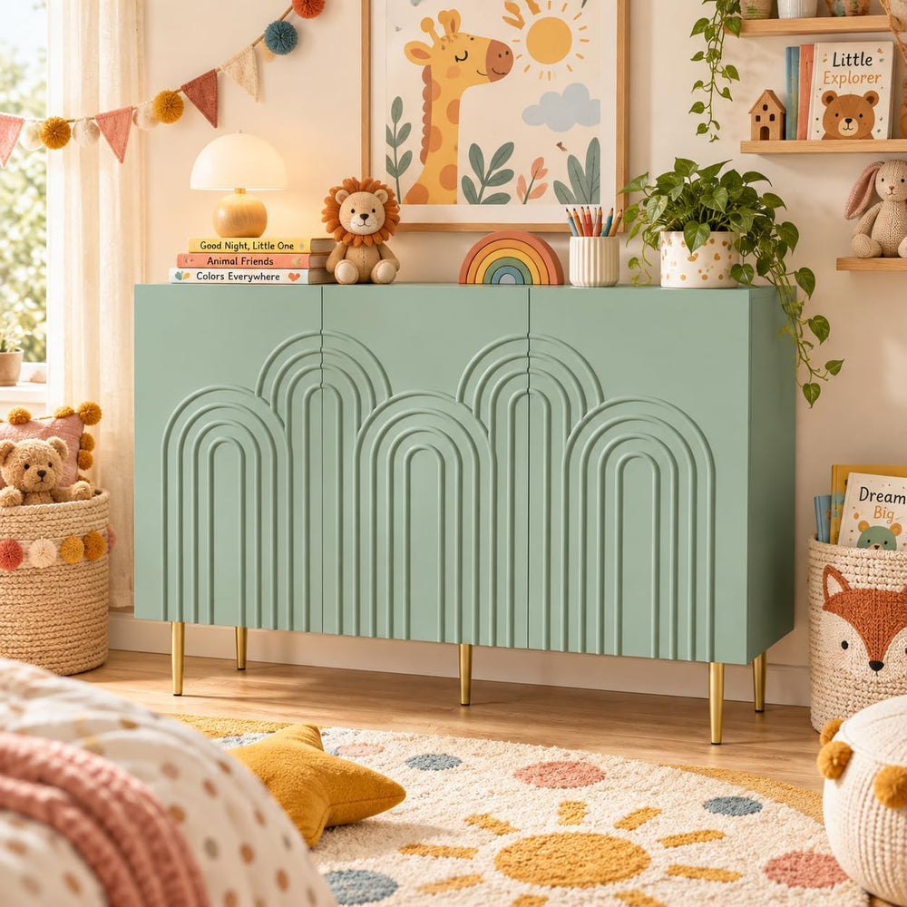 ARTPOWER 47" Accent Cabinet with Cloud Relief Sideboard with 3 Doors Green