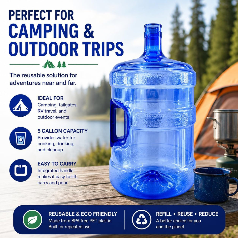 EcoForm 5 Gallon Water Jug with 2 Reusable Silicone Caps - BPA-Free Refillabl...