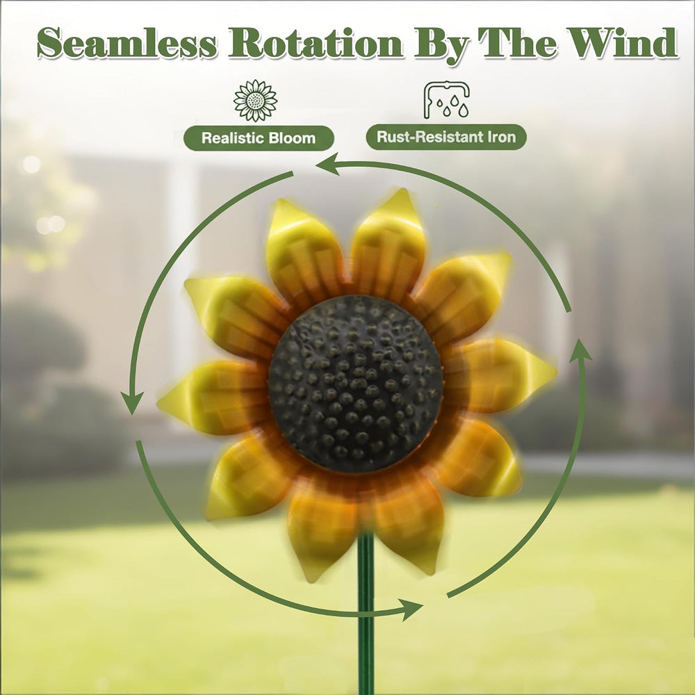 Sunflowers Metal Yard Art Wind Spinners Outdoor Decoration Stakes