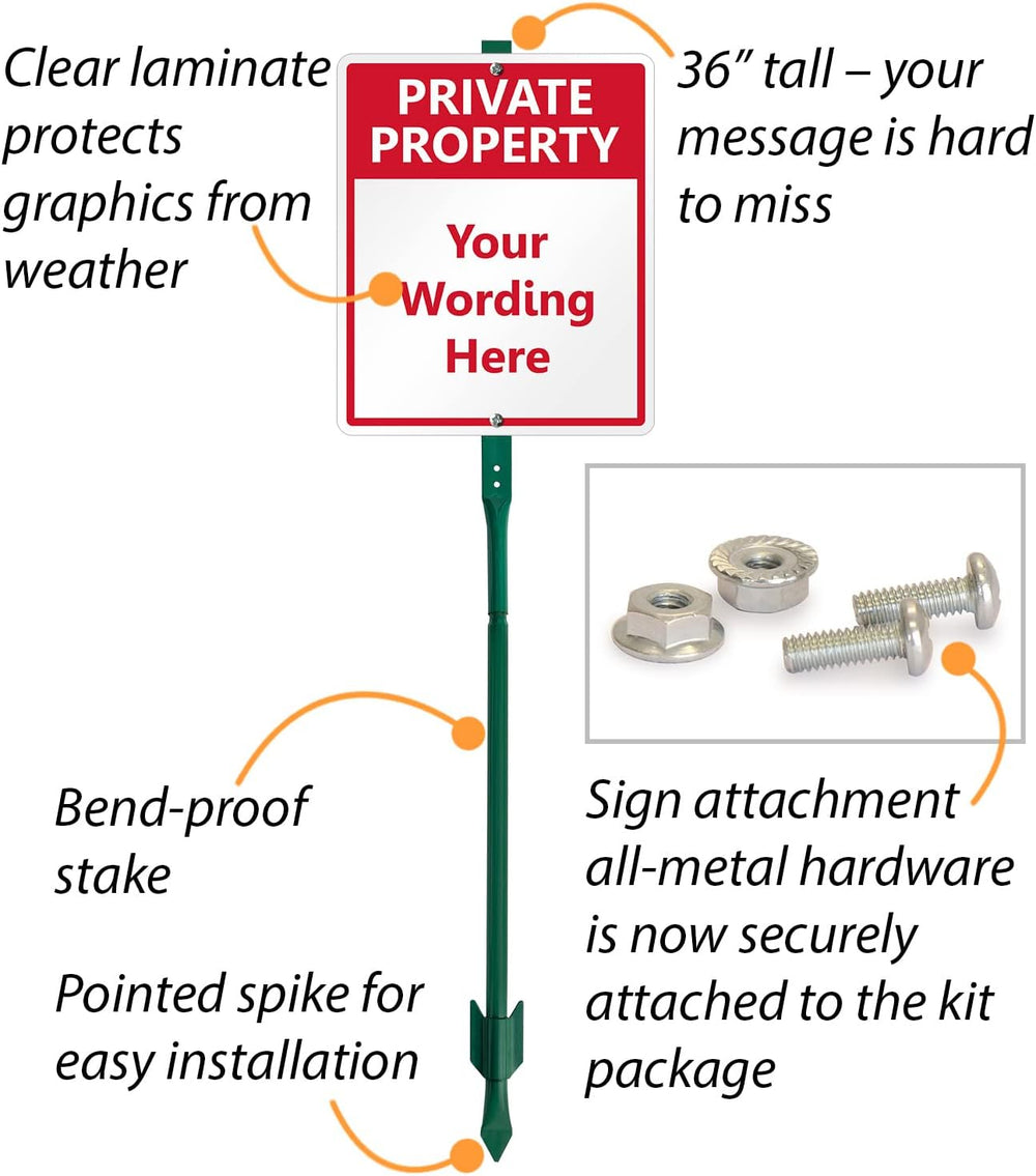 SmartSign 12 x 10 inch Custom “Private Property” Yard Sign & Stake Kit - ...