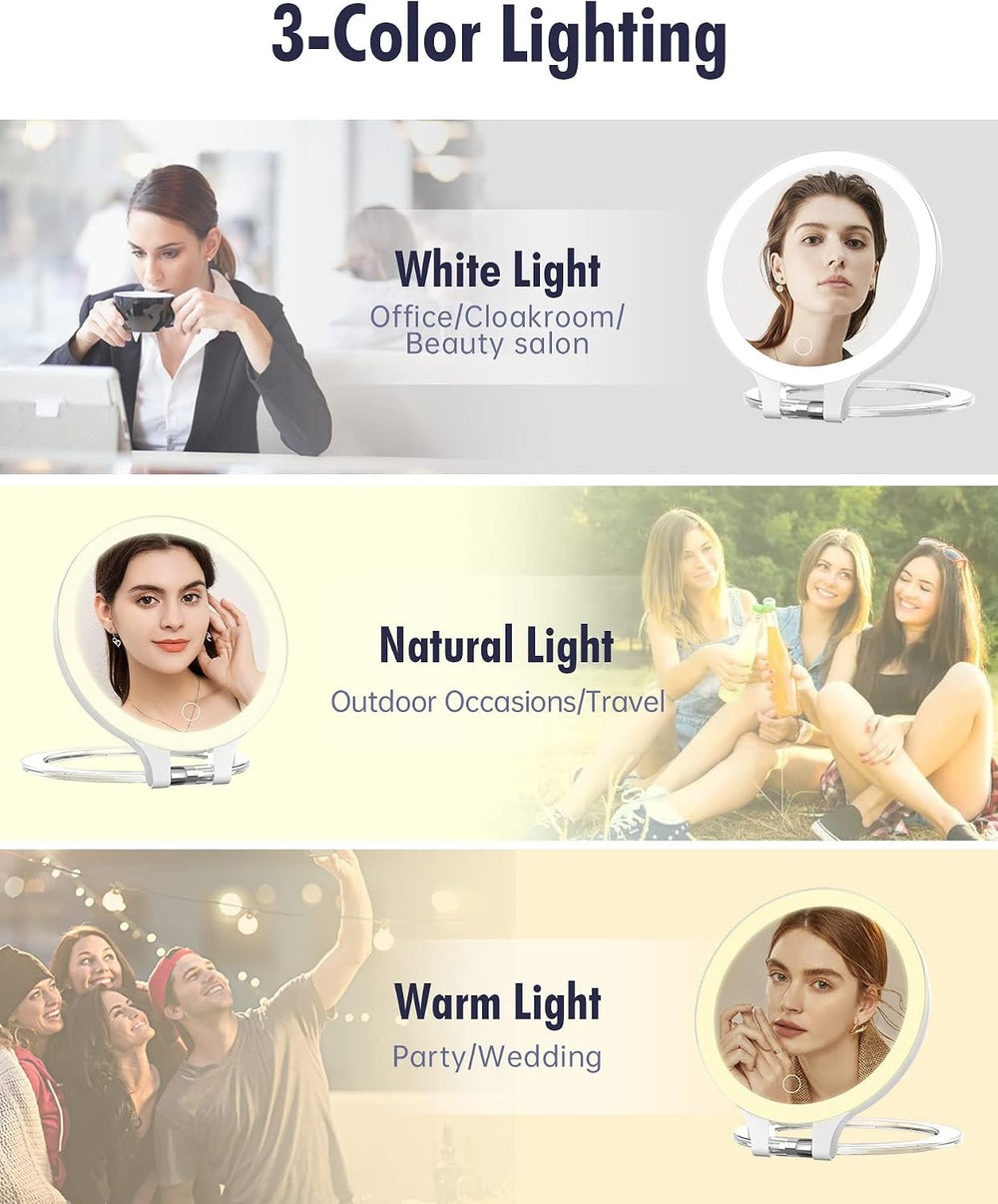 FASCINATE Travel 30X/1X Magnifying Mirror with Light Double Sided Mirror