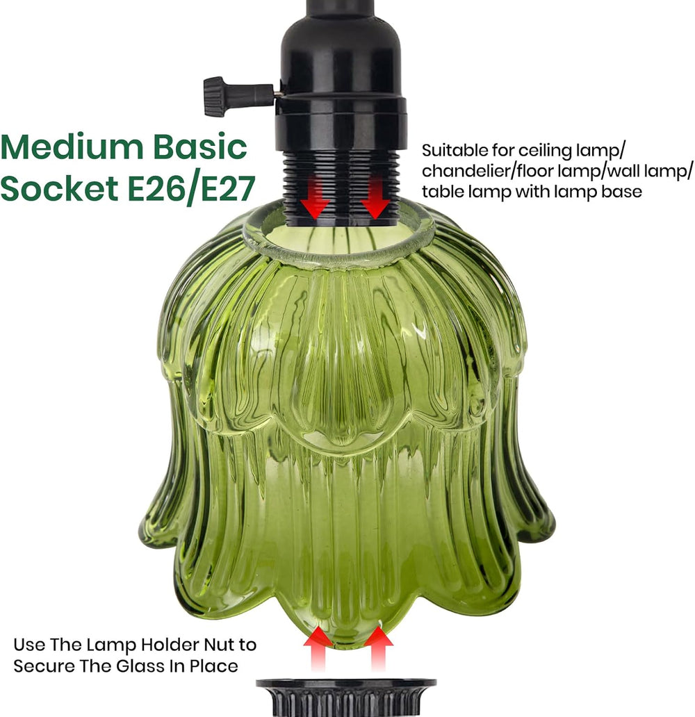 Tulip Lamp Shades Replacement, Green Glass Sconce Shade Heavy and Thick for w...
