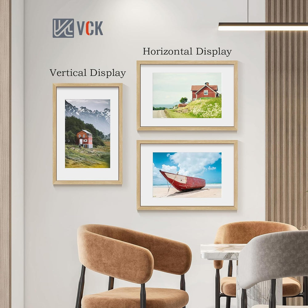 VCK 16x24 Picture Frame 5 Pack, Oak Wood, 12x18 Mat, for Wall Art