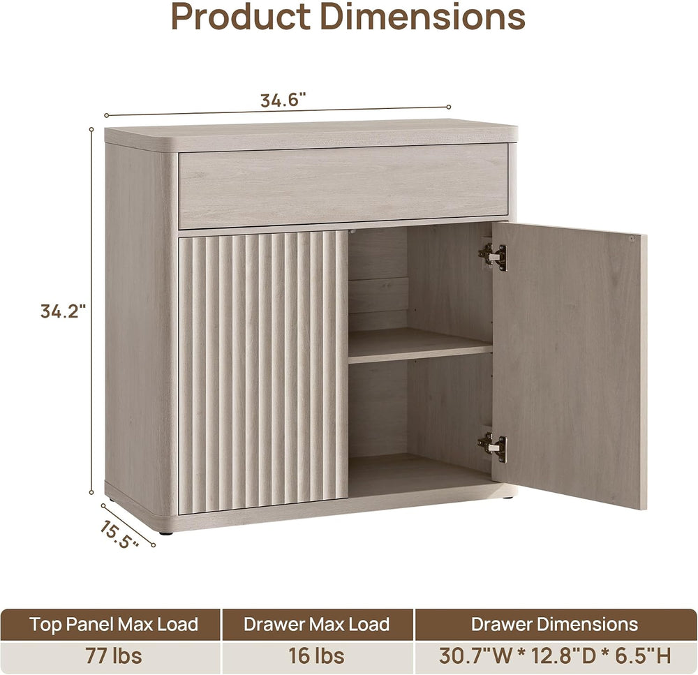 SICOTAS Buffet Cabinet with Storage - Accent Fluted Storage Cabinet with 4 Do...