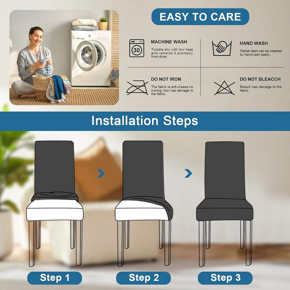 Chair Covers, Stretch Dining Room Chair Covers Set of 8, Removable Washable C...