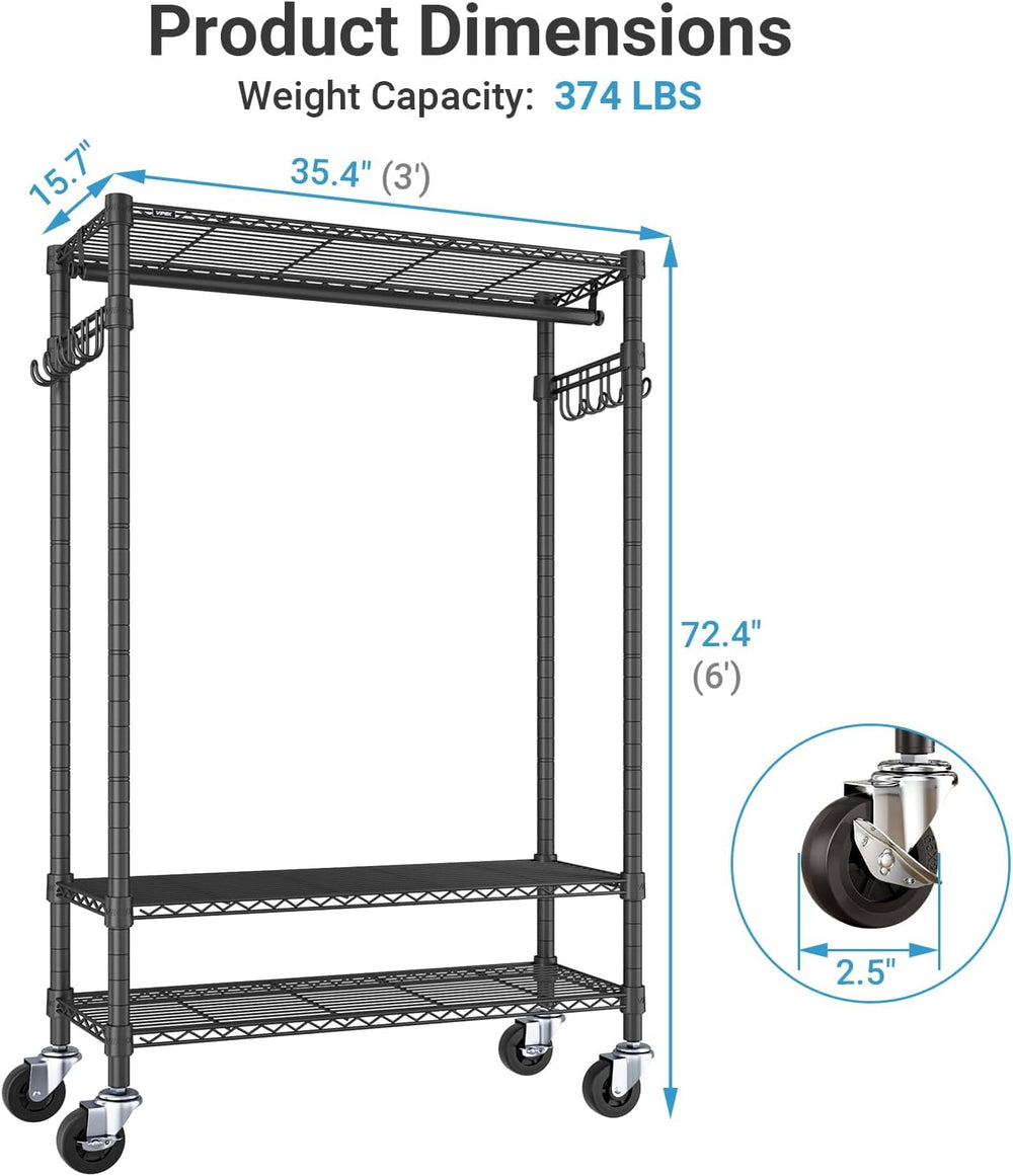 VIPEK R3 Rolling Clothes Rack Heavy Duty Portable Closet for Hanging Cloth