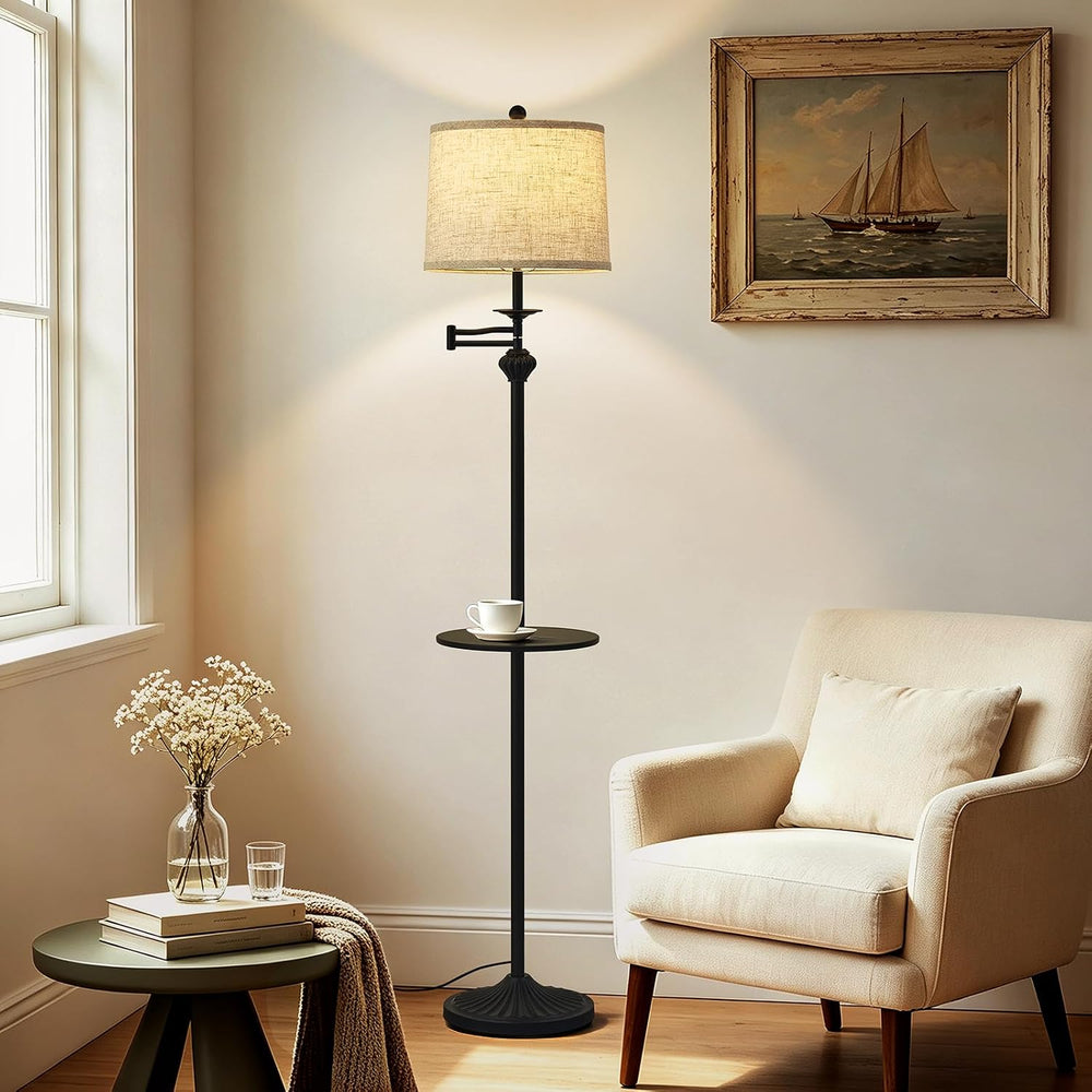 Floor Lamp with 350° Adjustable Swing Arm, Standing Lamp with Storage Tray