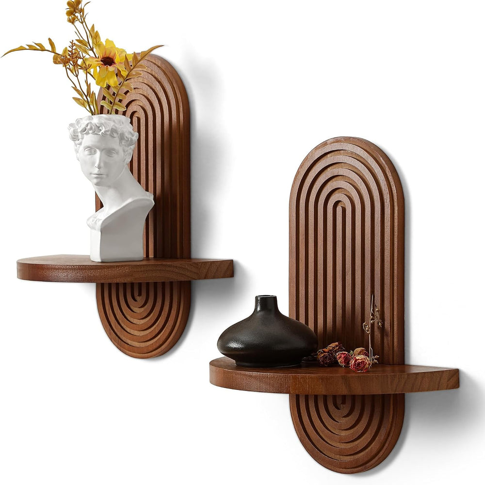 GRID FORTE 2 Pack Mid-Century Wall Shelves with Arched Wood Design