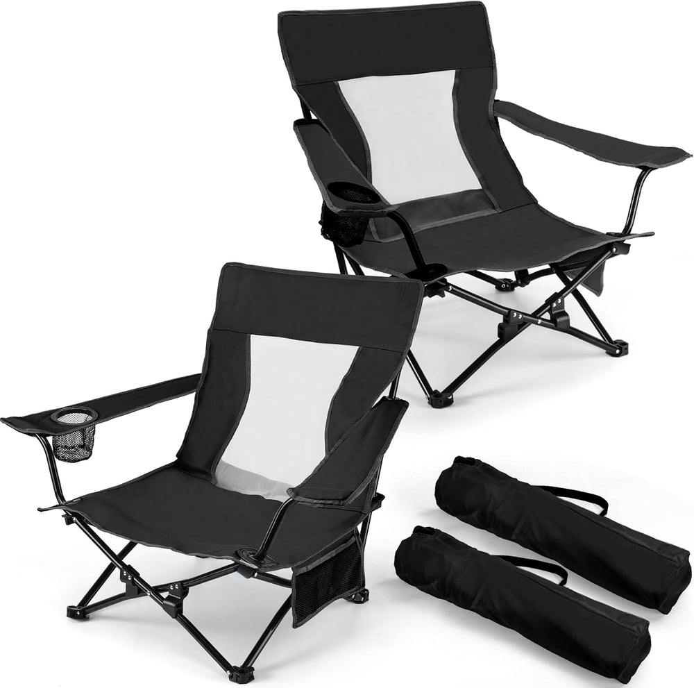 Joyfair Beach Camping Chair (2 Pack), Folding Chair for Adults (Black)