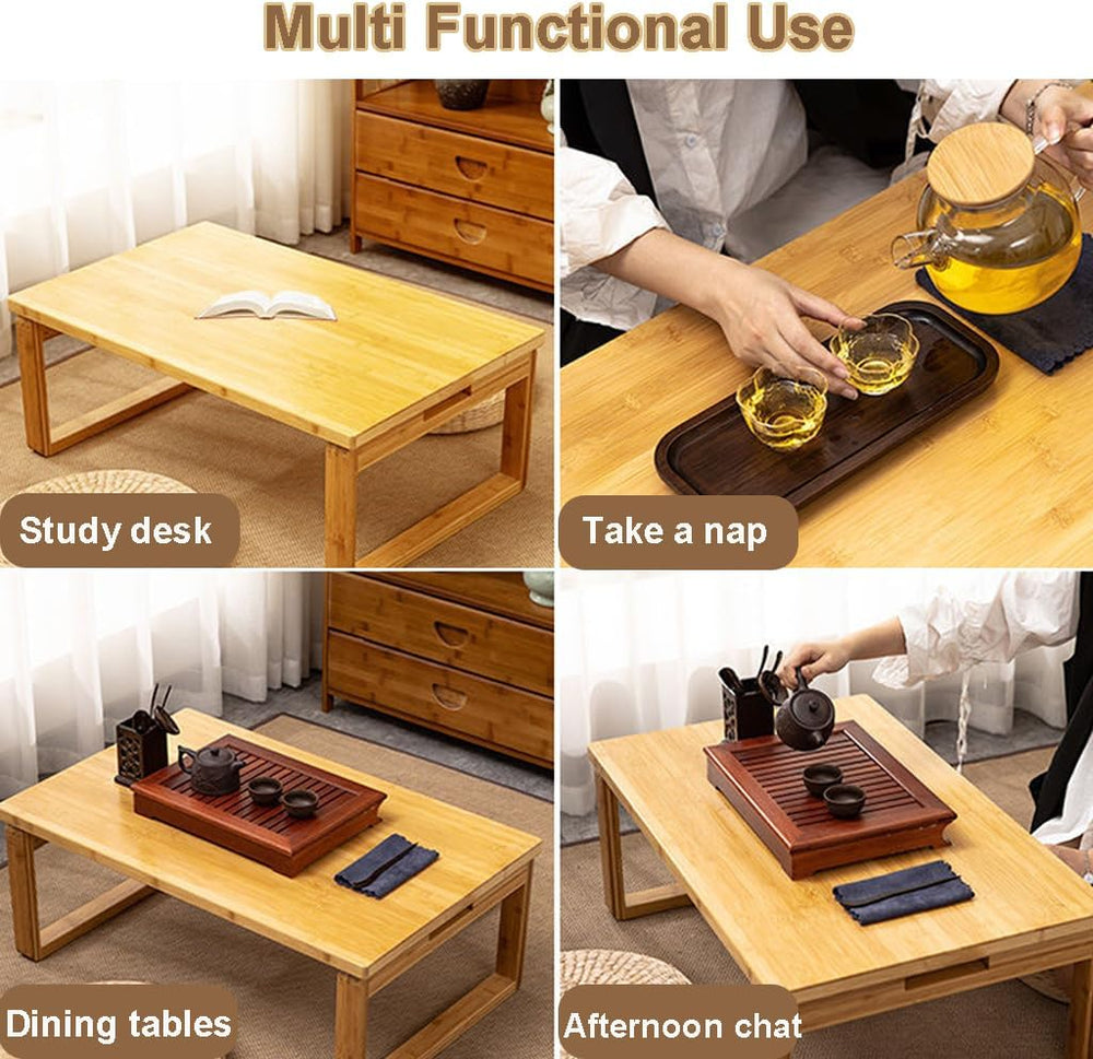 Portable Rectangle Foldable Coffee Table - Japanese Low Bamboo Table for Sitt...