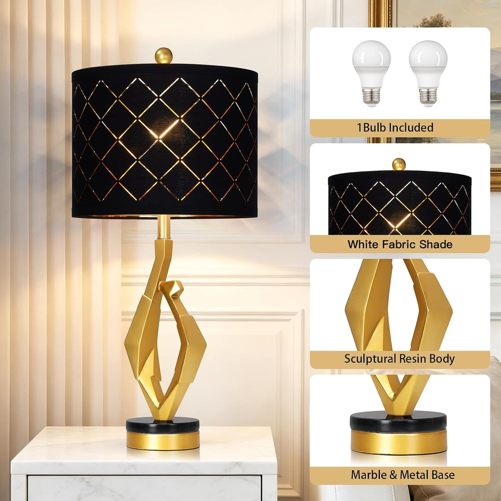 CINSARY 30" Tall Black and Gold Table Lamp for Living Room Bedroom Single
