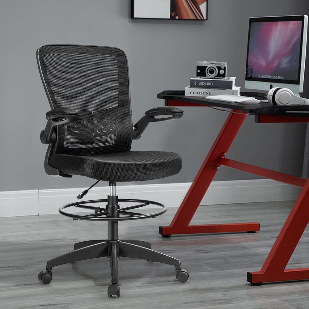 GIANTEX Drafting Chair Set of 3, Tall Office Chair for Standing Desk, Black