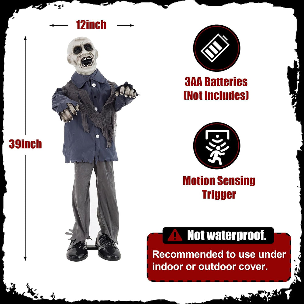 Halloween Animatronic 38" Zombie, Shaking Decorations with Creepy Sound