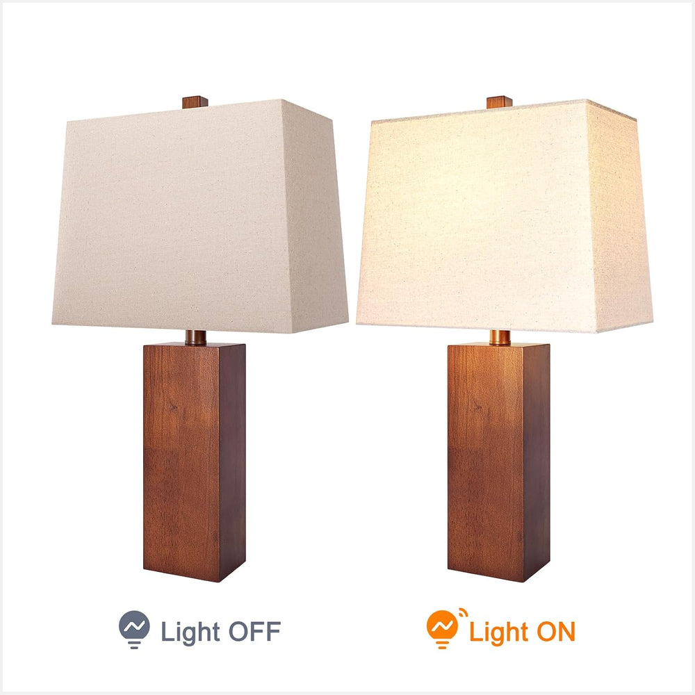 23" Solid Wood Table Lamp Set of 2 for Living Room, 3-Way Dimmable Bulb