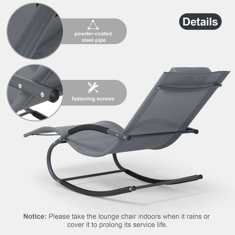 Outdoor Lounge Chair with Pillow, Pool Lounger, Grayish Blue