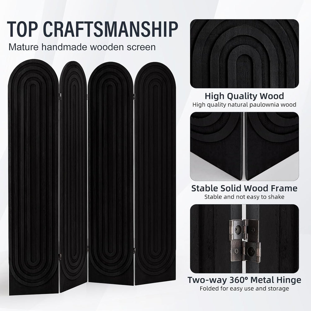 4 Panel Arched Room Divider Screen Folding Privacy Screen, Black