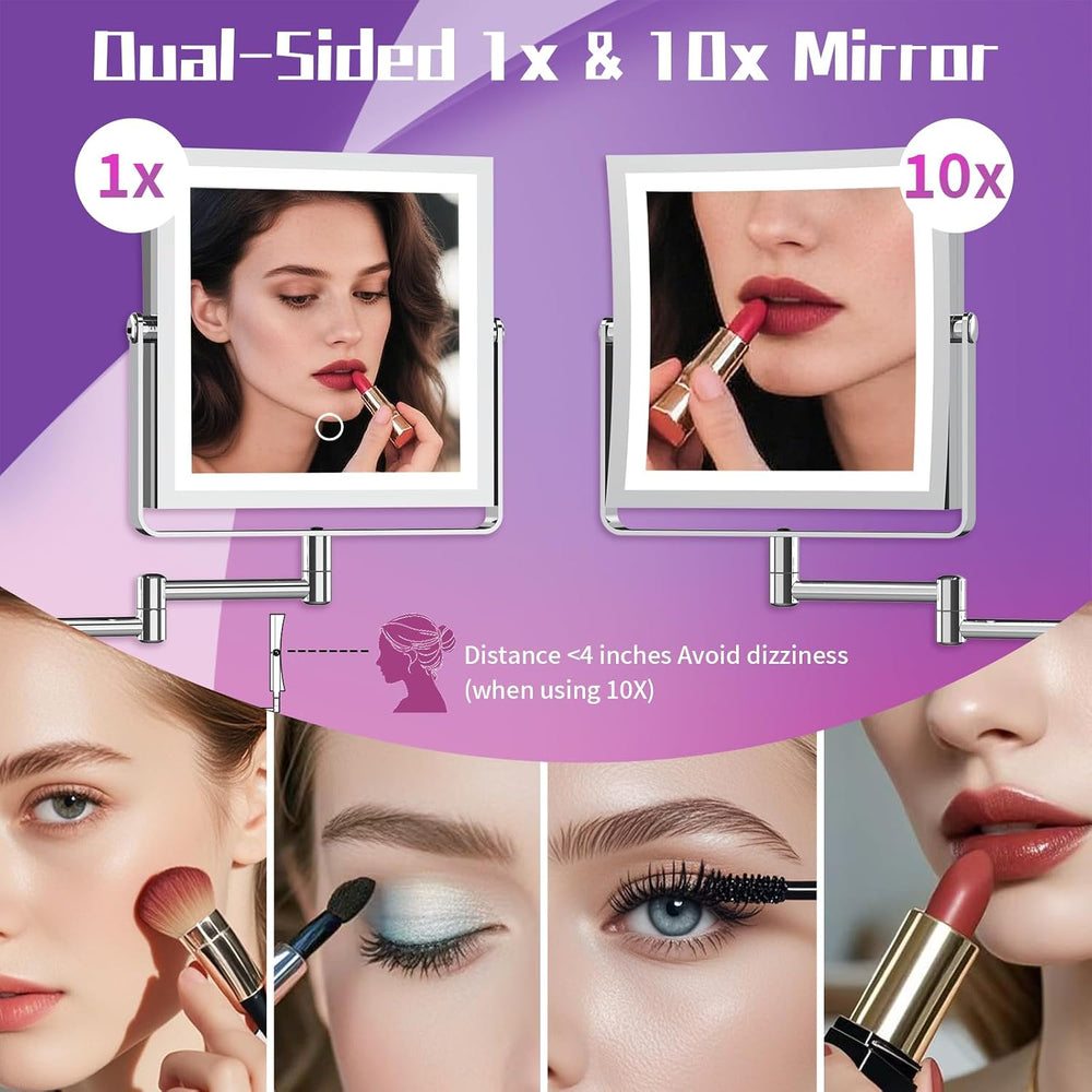 Wall Mounted Makeup Mirror with Lights 4000mAh Rechargeable Double Sided 1X/1...