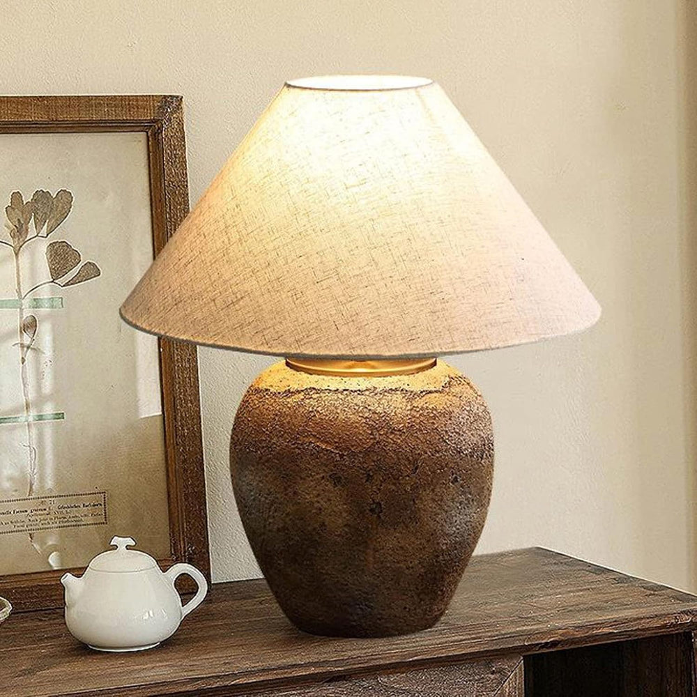Rustic Farmhouse Clay Pot Table Lamps 19.6" Tall Ceramic Table Lamp, Ame...
