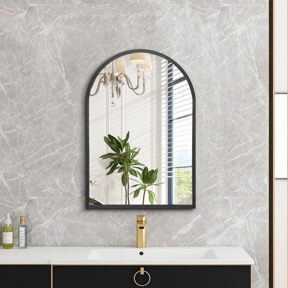Arch Bathroom Mirror, Wall Mounted Mirror, Black Vanity Wall Mirror Metal Fra...
