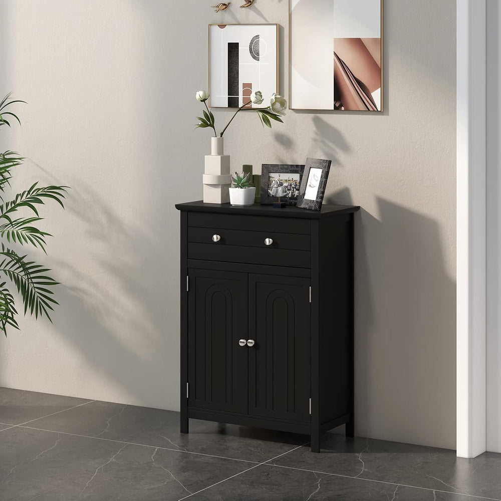 COSTWAY Bathroom Floor Cabinet, Wooden Side Storage Organizer (Black)