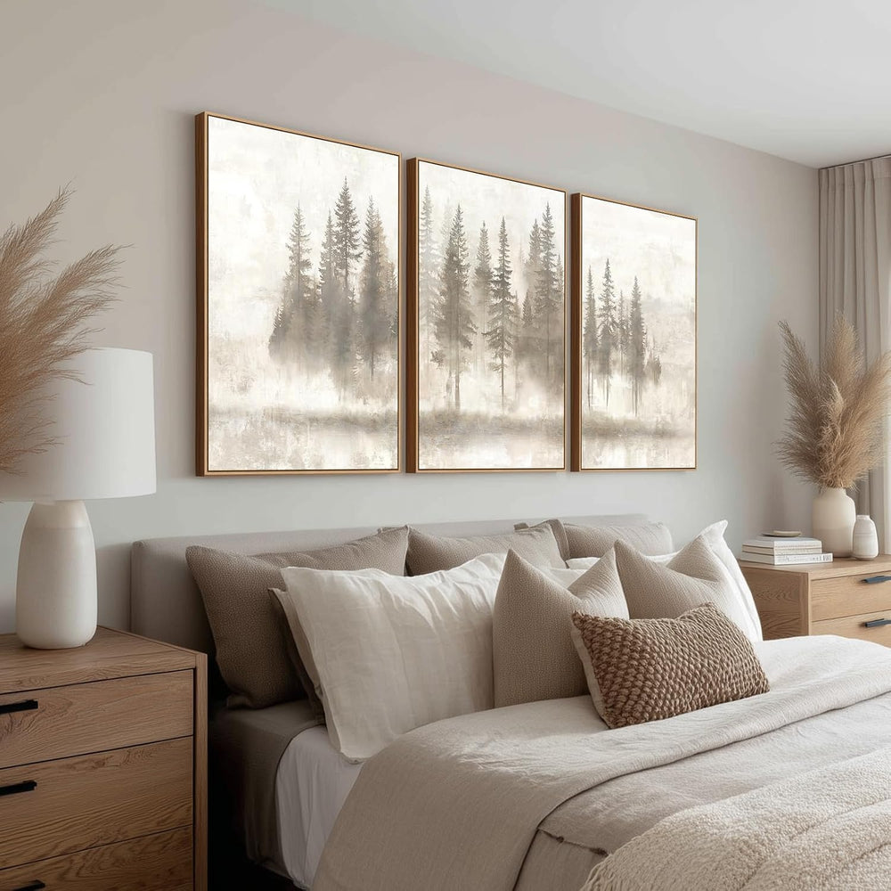 Zessonic Neutral Abstract Nordic Pine Forest Landscape Wall Art, 24"x36&...