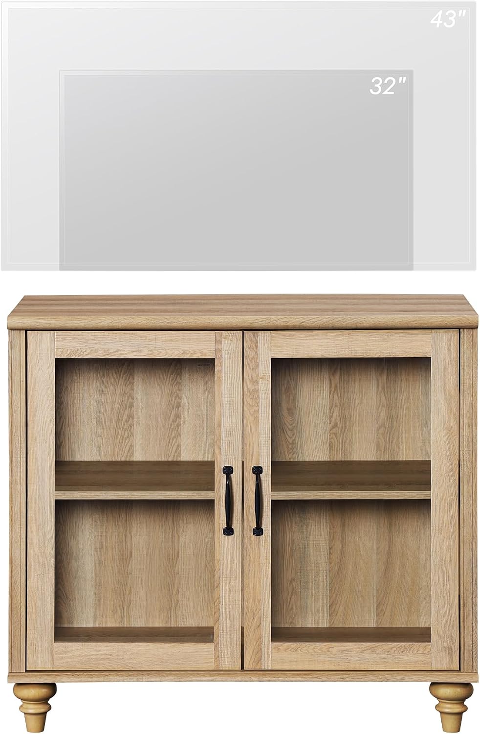 WAMPAT Buffet Cabinet with 2 Glass Doors&Adjustable Shelf, Oak