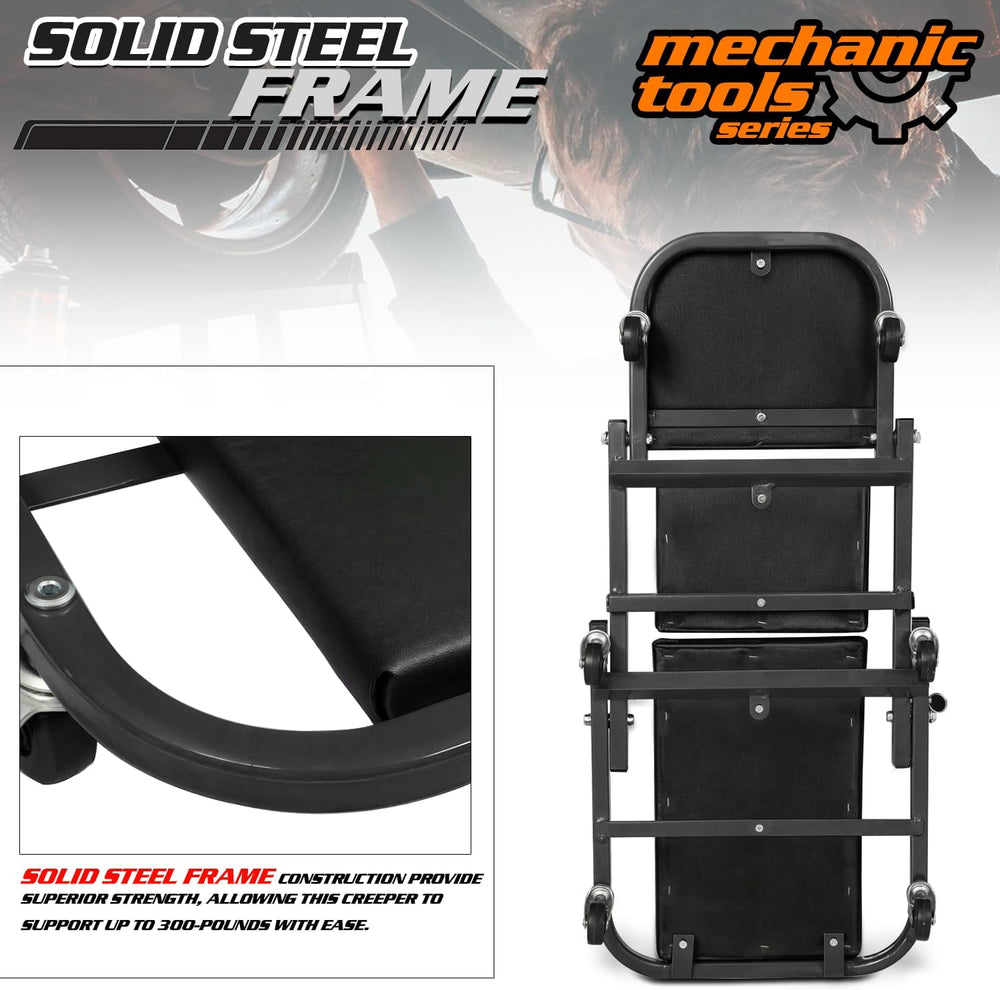 M-AUTO Foldable Z Creeper 2-in-1 Rolling Folding Car Creeper & Seat, 36&q...