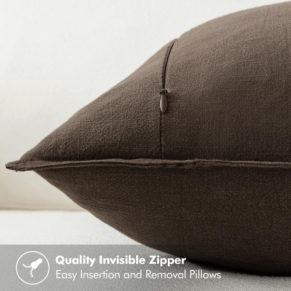 MIULEE Decorative Linen Euro Sham Pillow Covers 26x26 Dark Coffee Chocolate