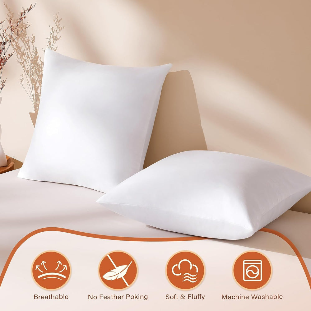 DOWNSTORIA 18x18 Feather Down Pillow Inserts Set of 2, 100% Cotton Cover