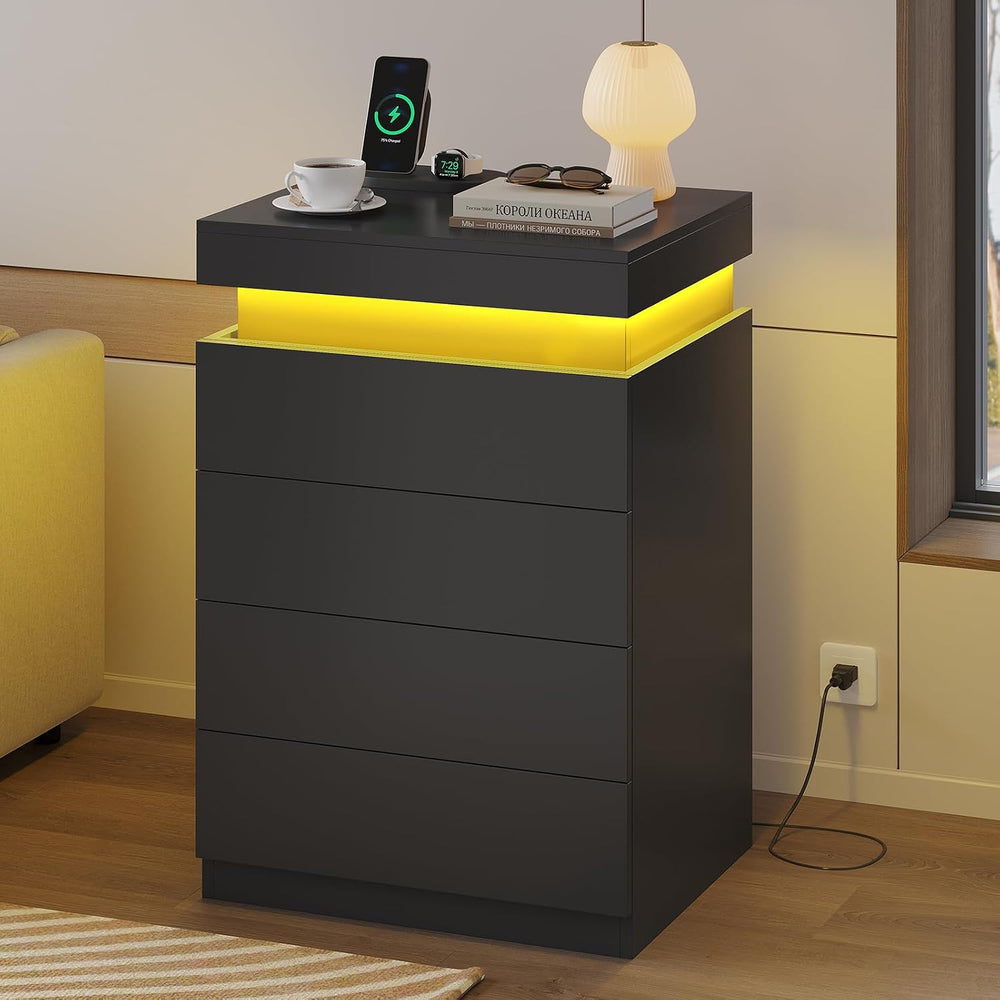 ADORNEVE Black Large Modern Night Stand Set of 2