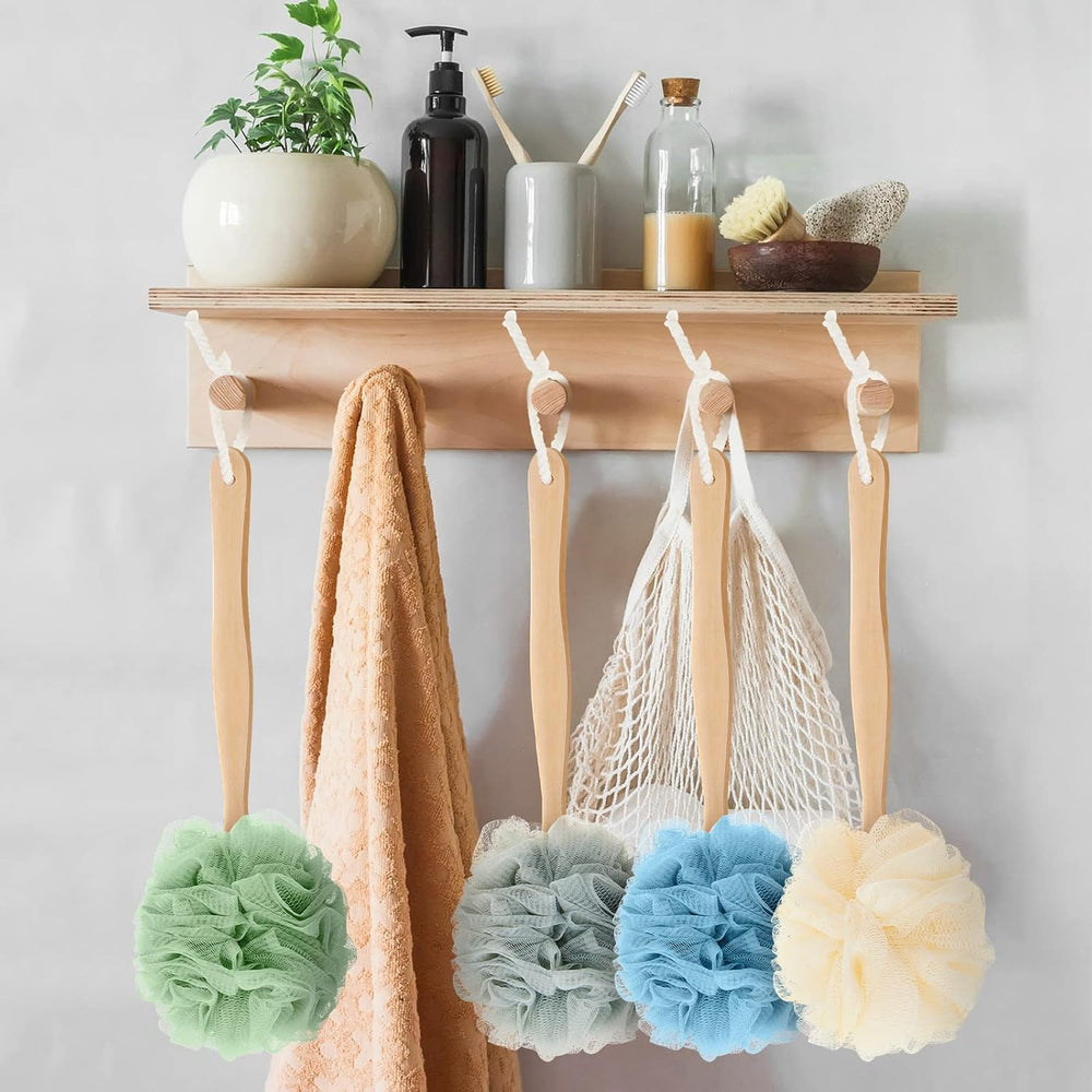 12 Pack Loofah with Long Handle, Back Scrubber for Shower,Dark Colors