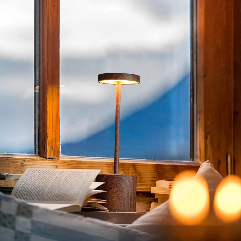 Cordless Rechargeable LED Table Lamp Set of 2, Wood